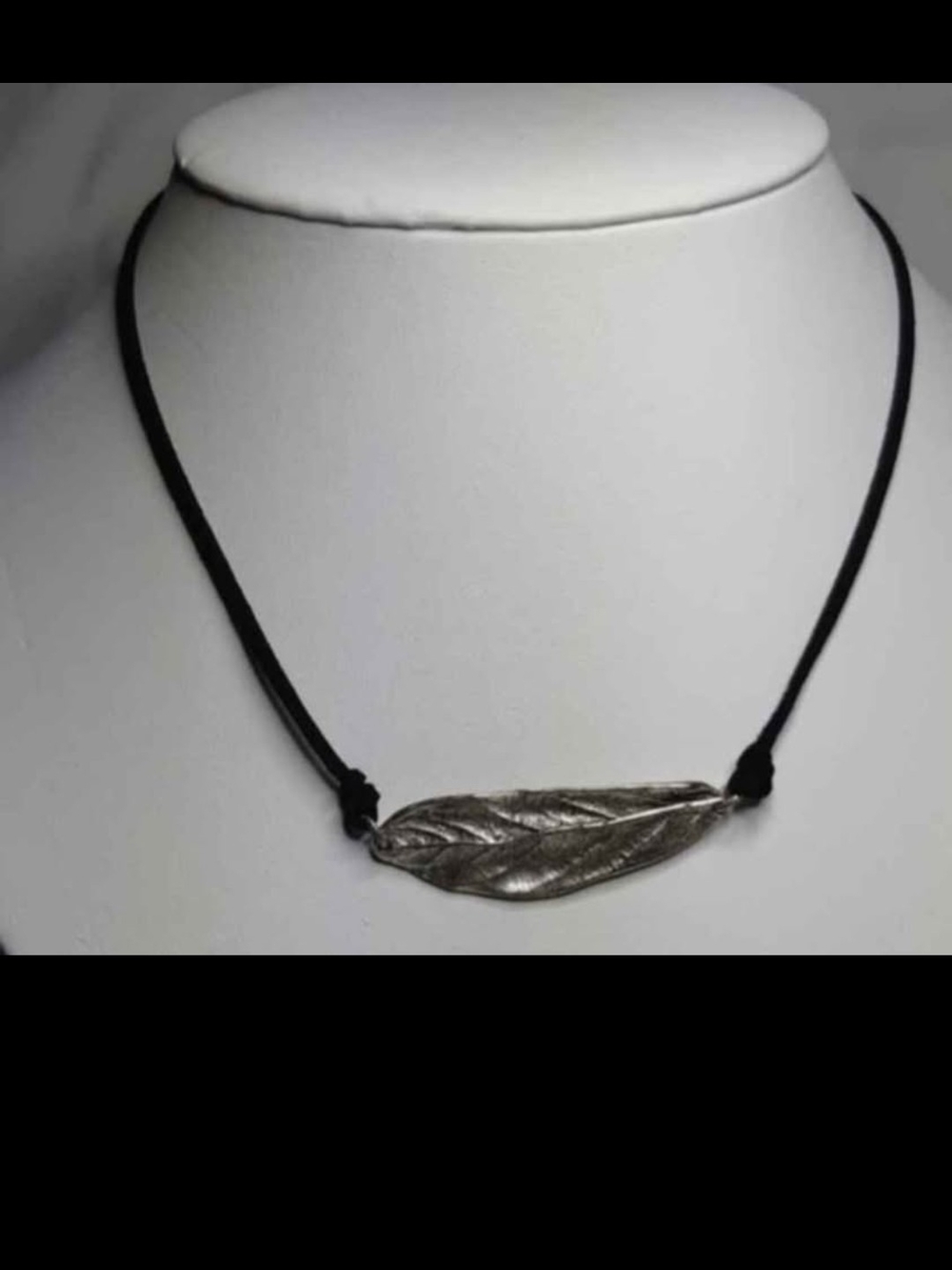 Minimalist Silver Leaf Pendant Necklace - Black Cord